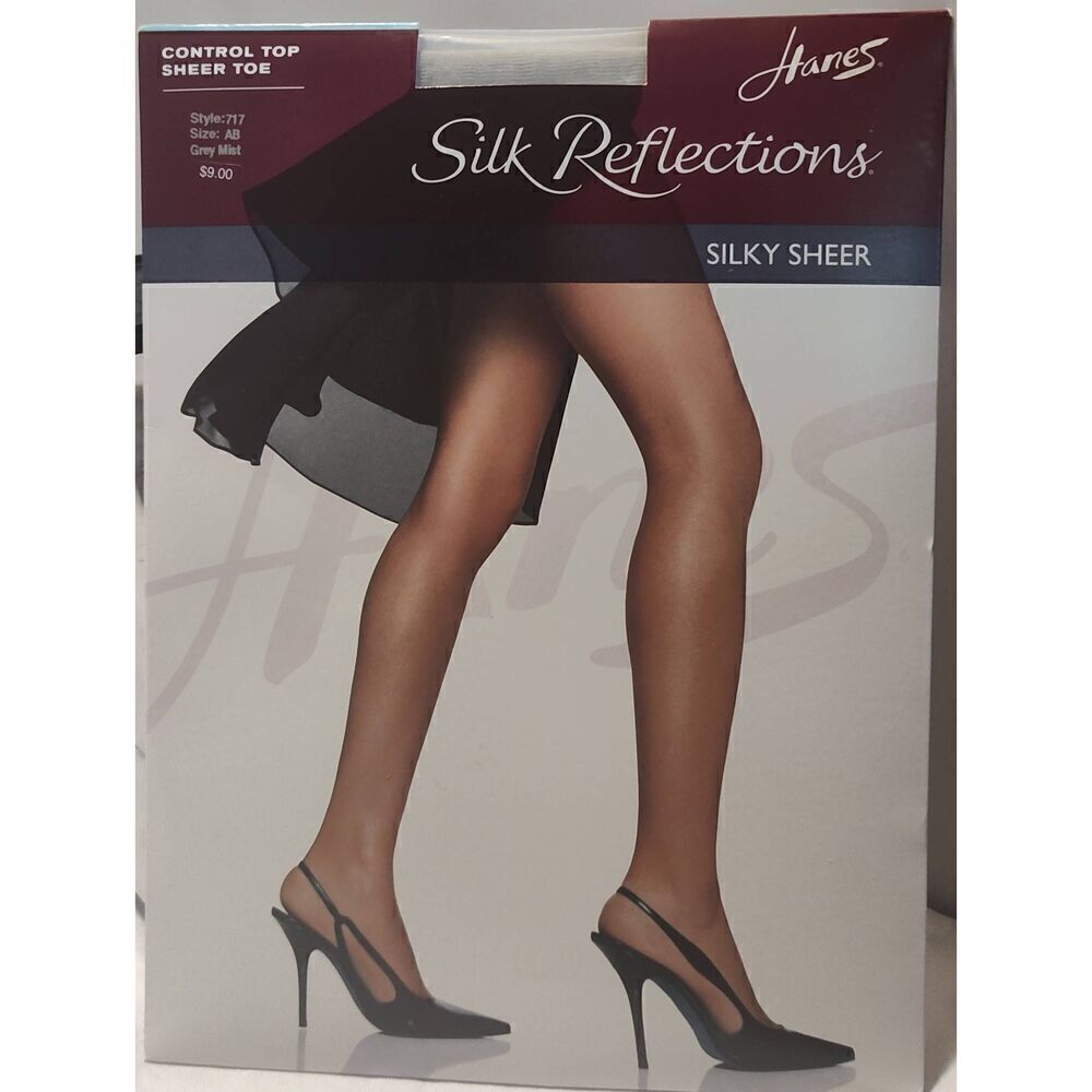 Hanes Silk Reflections Silky Sheer Pantyhose Control Top sheer toe Grey Mist Siz